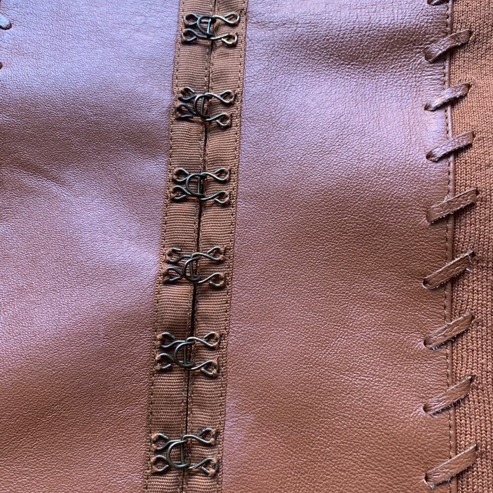 Nygard Collection Faux Leather Panel Knit Jacket – Brown – Size 6 Petite - Picture 3 of 9